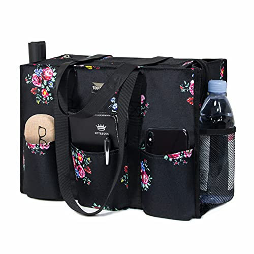 TOPDesign Utility Water Resistant Tote Bag with 13 Exterior & Interior Pockets, Top Zipper Closure & Thick Bottom Support, for Working Women, Teachers, Nurses, Accountants (Bird)