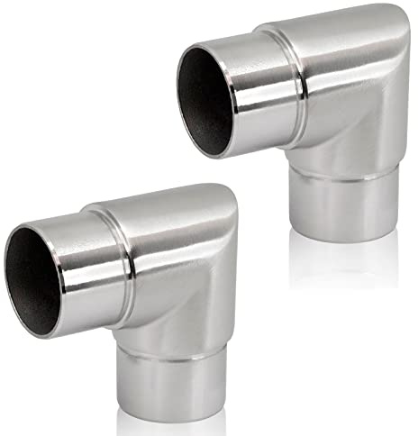 PRIOstahl Eckbogen Rohrbogen Rohrverbinder Steckfitting Eckverbinder Scharf 90 Grad - 2 Stück Ø 33,7 mm für Rundrohre Handlauf Verbindung zum Stecken Geländerbau Rostfrei aus Edelstahl V2A