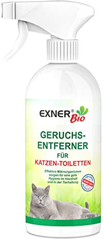 Exner Bio Geruchsentferner für Katzentoiletten - Mit Mikroorganismen gegen Flecken und Gerüche bei Katzenurin, 100% natürlich & schonend - 500 ml Sprühflasche