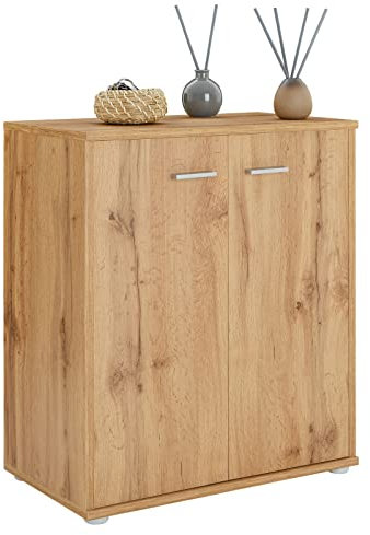 CARO-Möbel Schuhschrank LENNIS Schuhregal Schuhkommode mit 2 Türen und inklusive 4 Einlegeböden, in Wotan Eiche