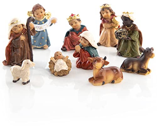 Logbuch-Verlag kleine Weihnachtskrippe Tischkrippe mit 10 Krippen Figuren 2,5-5,5 cm Krippenfiguren zum Hinstellen