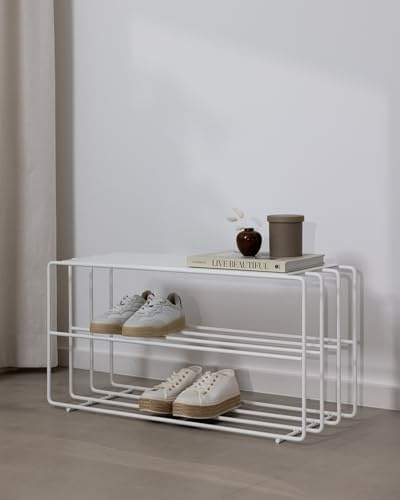 Metallbude Schuhregal NEVA Weiß - Schuhbank aus Metall - Perfekt für Deine Gaderobe - Kratz-, Stoß- & Schlagfest - 80x30x41 cm
