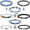 Diamday 8Pcs Evil Eye Beaded Bracelet for Women Men 7 Chakras Hamsa Turkey Blue Charm Stretch Bracelet Hamsa Hand of Fatima Amulet Jewelry for Protection and Blessing