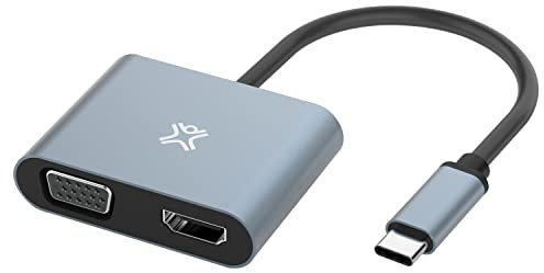 Xtrememac Adaptador USB-C a HDMI y VGA, Pantalla Doble, 4K Ultra HD (HDMI) y Full HD (VGA), MacBook Pro/Air M1, iPad Pro/Air/Mini 6, DELL Xps 13/15, Estructura de Aluminio de Calidad - Gris Espacial