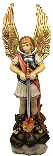 JS Garten Deko Heiligenfigur Heiliger Erzengel Michael H 20 cm Holzfigur Schutzpatron Statue aus Ahornholz von Dolfi