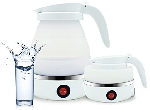 Tuzsocr Bouilloire de Voyage en Silicone,600 ML Bouilloire Électrique Pliable,Mini Bouilloire Electrique Portable,Avec Fond En Acier Inoxydable,pour la Randonnée,Camping,Voyages,Vacances,Camping