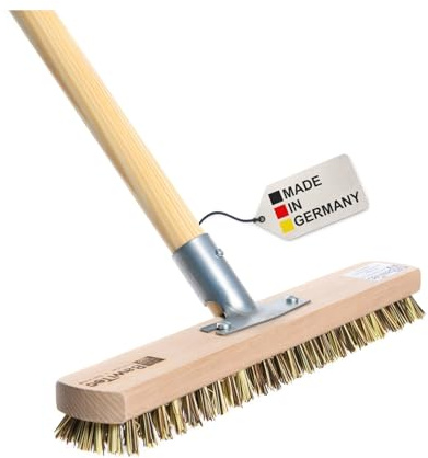 XXL Schrubber mit Metall-Stielhalter 40cm Breit mit Holzstiel Stiel Lang | Geräte-Holzstiel Ø28mm, Länge 140cm, harte UninoMix-Borsten, stabiler Metallhalter