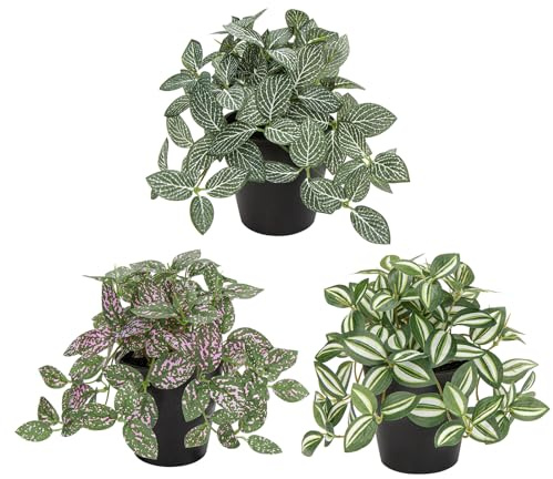 Oairse Small Artificial Plants Indoor in Pot Set of 3 Decorative Fake Plants Realistic Faux Plant Potted for Home Aesthetic Living Room Bathroom Desk Shelf Office Decoration