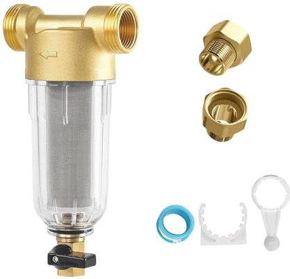 Wasserfilter Wiederverwendbare, 1 Zoll Wasser Vorfilter Sedimentfilter, Spin Down Sediment Wasserfilter, Ausspülbarer Feinfilter für Brunnenwasserschlauch-Sedimentfilter (mit 1/2 Adapter)