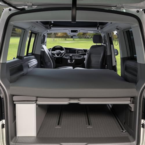 Black Forest Fox Wohnmobil Camper Van passgenaues Spannbettlaken Heckbett Faltbett VW T5 T6 T6.1 Beach ohne Küche (Grau, BFF-VW-T6beach-SL-23)