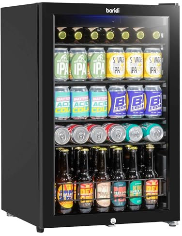 Baridi 115L Under Counter Drinks/Beer & Wine Cooler Fridge with Light, Black - DH223