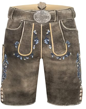 Krüger Herren Trachten Lederhose kurz, Modell: Pino mit Gürtel, Knielang, Tracht, Volksfest