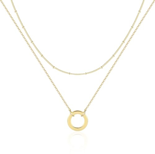 Halskette Damen Gold Silber 925 Layered Mehrschichtig Halsketten Geschenk | Halskette Damen Gold Silber 925 Layered Perlen Herz Zirkonia Tropfen Viereck Runder Anhänger Modeschmuck Hypoallergen