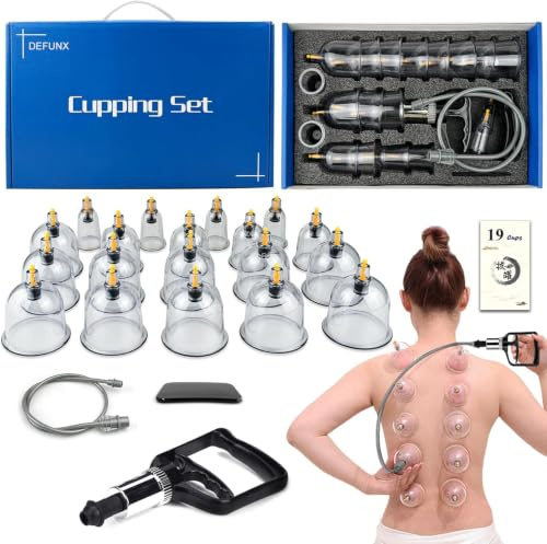 DEFUNX Schröpftherapie Set, 19 Tassen Schröpfen Kit für Massagetherapie, Schröpfset mit Pumpe für Rückenmassage, Schmerzlinderung, Physiotherapie