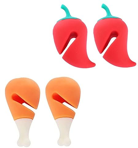 TOPBATHY 4pcs Silicone Pot Lid Lifters Anti-Overflow Steam Release Pan Lid Holders Kitchen Gadget with Chili and Drumstick Design for Boil-Over Prevention and Decorative Support