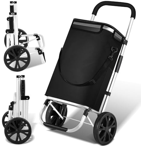 Yugodex Einkaufstrolley Klappbar 40 Liter Einkaufswagen mit Kühlfach Abnehmbare Tasche Schwarz Trolley Faltbarer Einkaufsroller Robuster Einkaufsbegleiter Praktischer Einkaufsrollwagen