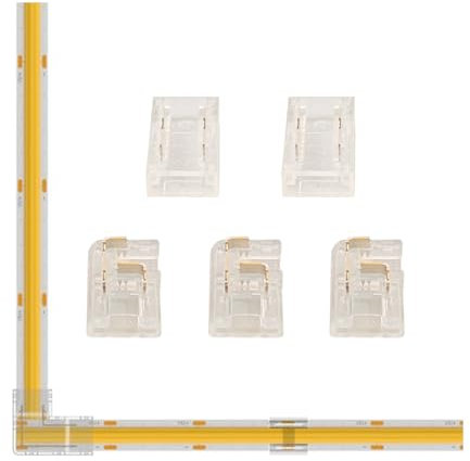 Fosingut 5 paquetes 8 mm 2 pines Conector de tira de LED,Transparente Juego sin soldadura 2pcs conectores centrales 3pcs Conector de esquina de ángulo recto para tiras de LED COB SMD 5V/12V/24V