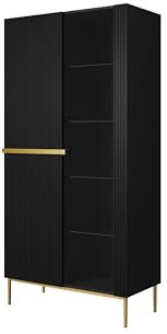 bogart Nicole Vitrinenschrank, 100cm, Schrank, Glasvitrine, Vitrine, 100 x 200 x 45 cm, 2-türig, Standvitrine, mit Regalböden und Goldenen Beinen