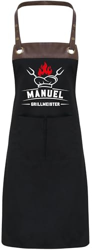 kleinebuchstaben Personalisierte Grillschürze Grill-Schürze für Männer Grillmeister Schürze mit Kunstleder Applikation | Kochschürze | Grillschürze mit Wunschnamen | Weihnachten