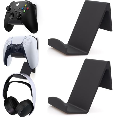 Wandhalterung Controller Halter für PS3/PS4/PS5/Xbox Series X/S/Pro Controller, Gaming-Kopfhörer Ständer für Kopfhörer für Xbox Wireless Headset, für Pulse 3D Headset-schwarz ohne Bohren (2 Stück)