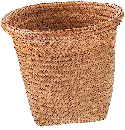 BUGUUYO Woven Papierkorb Für Büro Und Zuhause Altpapier Sammelbehälter Mülleimer Aus Strohgewebe Abfallbehälter Für Wohnzimmer Und Schlafzimmer