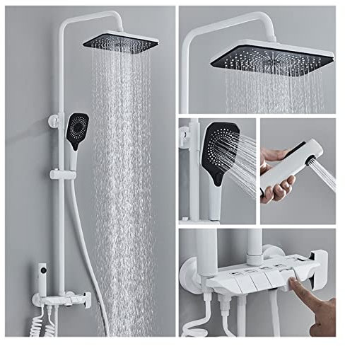 DRFGNF Thermostat-Duschmischer-Set, schwarzes Digitaldisplay, Duschset, 4-Wege-Badarmaturen, heiß/kalt, Wasserfallhahn, Regendusche (Schwarz, heiß/kalt 1) (Weiß, heiß/kalt 1)