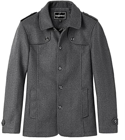Sungerdasa Homme Manteau en Laine Hiver Chaud Trench Coat Classique Mi-Long D'hiver Caban Court Pardessus Parka Caban Veste Doublure Matelassée Manteaux