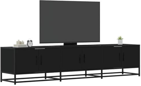 Sufrk Meuble TV noir 180 x 35 x 41 cm en aggloméré, meuble TV mobile, meuble de télévision, meuble industriel table basse vintage console pour salon