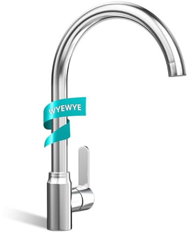 UHOUSEST Kitchen Tap, Single Handle Tap, Polished Chrome Stainless Steel Sink Faucet, for UK Standard Fittings