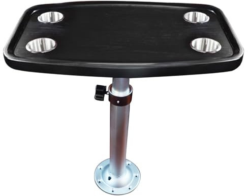Tragbarer Wohnmobil-Tisch mit abnehmbarer Tischplatte - mit 4 Edelstahl-Getränkehaltern und verstellbaren Höhen (50,8-81,3 cm) - ideal für Wohnmobil und Wohnmobil-Möbel