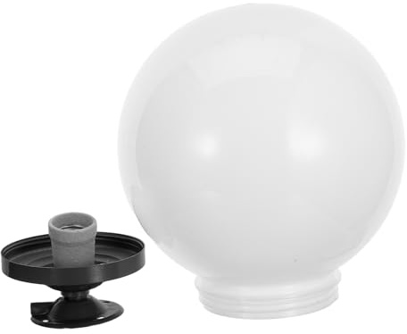 HOMSFOU Luce Da Esterno Con Paralume Acrilico Bianco Lampada Sferica Per Giardino e Cortile Con Base Grigia Illuminazione Elegante Per Accesso e Spazi Esterni