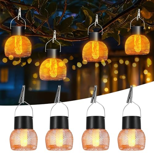 COZHYESS Solarlampen für Außen Hängend, 4 Stück Vintage Solar Laternen für Draußen Fackeln, Solarleuchten für Außen mit Realistischen Flammeneffekt, Wasserdichte Solarlaterne Balkon Tisch Garten Deko