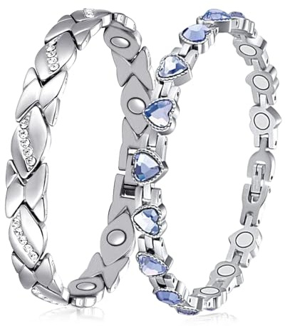APMGONT Magnetisches Armband Frauen Silber, 2 Stück Damen Magnetarmband mit Ultrastarken Magneten, Magnetische ArmbäNder mit WunderschöNem, Ordentliches und Glitzerndes Design