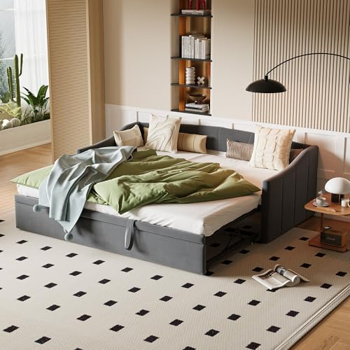Mokylor Schlafsofa für Doppelbett, ausklappbar, 90/180 x 200 cm, Ausziehbett mit Lattenrost, ausziehbar, faltbar, Schlaffunktion, Samt, Matratze nicht im Lieferumfang enthalten (Grau, C)