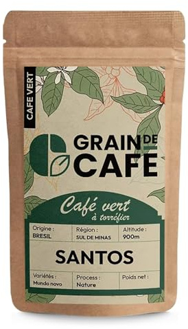 Graindecafé – Café Vert Brésil Santos 1kg | 100% Arabica Non Torréfié À Torréfier Soi-Même | Cru Du Sul De Minas | Doux Et Praliné | Café En Grain Idéal Machine À Grain Une Fois Torréfié