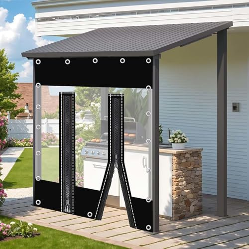 Tende Per Eventi e Tendoni,Pannelli Laterali in Telone Nero Trasparente,Tende in Teloni Trasparenti Impermeabile Pvc,Con Cerniere e Occhielli,Per Pergola, Gazebo e Patio