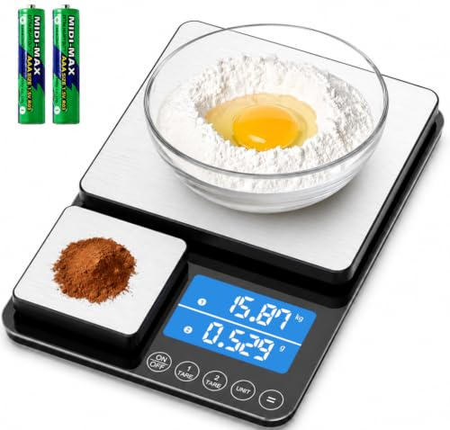 Diyife Balance Cuisine Haute Double Plateforme [500G/0.01G & 15Kg/1G] | Plusieurs Unités Balance de Precision, Accumulation De Poids, Écran Lcd Rétroéclairé, Arrêt Automatique, pour Cuisine