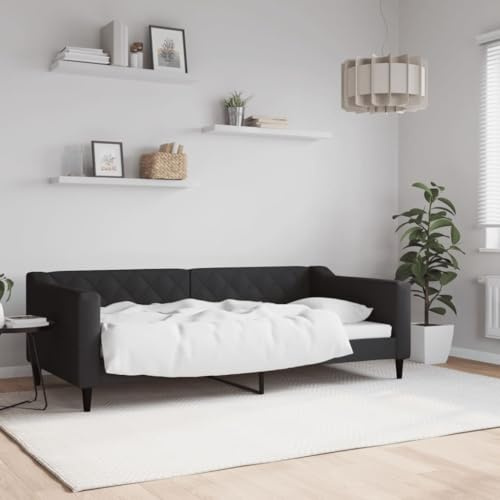 HaoChrymec Tagesbett aus Stoff, 2-in-1 Schlafsofa, Robustes Gestell, Komfortabel & Langlebig, schlafsofa, einzelbett, Für Wohnzimmer & Schlafzimmer, Schwarz, 90x190 cm