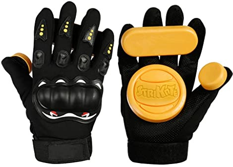Tdoutop Gants de Skate Longboard pour Glisse avec Pucks Remplaçables Protection sur Jointures et Dos de Main Fermeture Sure à Scratch Tissu Souple et Robuste