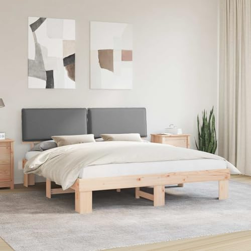 QJBSAVVA Bettgestell mit gepolstertem Kopfteil 200x200 cm Hellgrau Massivholz Kiefer ohne Boxspring modernes Doppelbett für Schlafzimmer und Gästezimmer