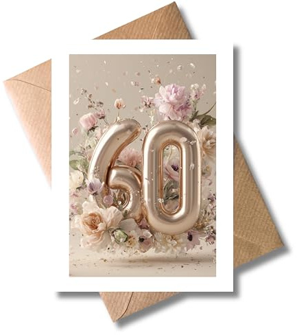 WBdesignz Geburtstagskarte 60. Geburtstag - „Alles Gute zum Geburtstag“ - Edle Glückwunschkarte mit goldenen Ballon-Zahlen & Blumenmotiv für Frauen - Inkl. Umschlag - sechzigster Geburtstag (DIN A6)