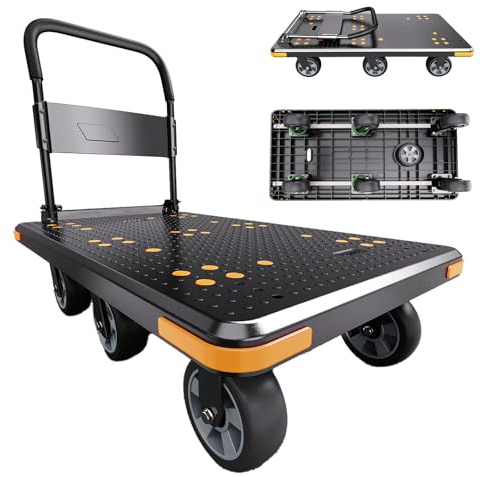 MediHoist 6-Wheel Heavy Duty Folding Trolley 1000 kg Capacity, Platform Trolley with Reinforced Steel Frame for Moving Furniture & Garden Gear, Folds in 3 Seconds for Garage & Workshop