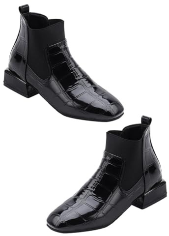 UPKOCH Botines Femeninos de Charol con Tacón Grueso y Forro Simple, Diseño Fácil de Poner, Material Pu Artificial con Suela de Goma, Ideales para Uso Diario