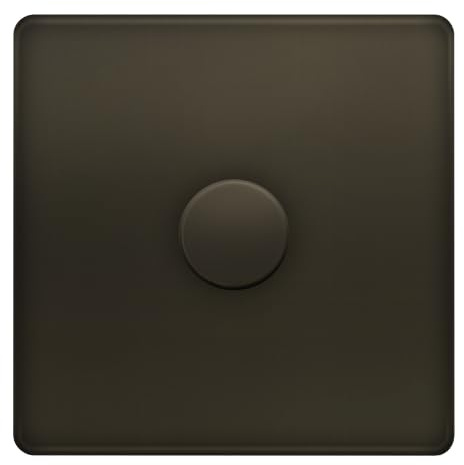 Evoges Terra 1-Gang LED Dimmer Switch, Slate Bronze Metal Screwless Flat Plate, 2-Way 250VA Trailing Edge / 100VA Leading Edge, Premium Wall Dimmer Switch