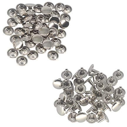 Trimming Shop Silver, 100 Sets of 10mm Double Cap Rivets, Tubular Metal Studs for DIY Projects, Leather Crafting, Sewing & Clothing Repair - 10mm x 9mm Rivets for Crafts & Repairs