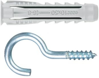 Index Fixing Systems BZALHATS08 Dübelset TN4S + AL-HA mit 4-Zonen-Spreizdübel, Nylon und gebogenem Schraubhaken; verzinkt