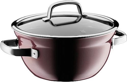 WMF Fusiontec Mineral Kochschüssel mit Glasdeckel 24 cm, Topf Induktion 4l, High-Tech Keramik, kratzfest, rot