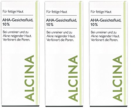 3er F/M AHA Gesichtsfluid 10% pflegende Kosmetik Alcina bei unreiner und zu Akne neigender Haut je 50 ml = 150 ml