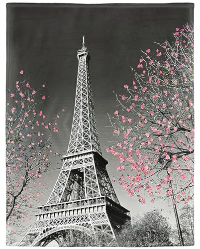 YISUMEI Decke 150x200 cm Kuscheldecken Sanft Flanell Weich Fleecedecke Bettüberwurf Paris Eiffelturm Blüten