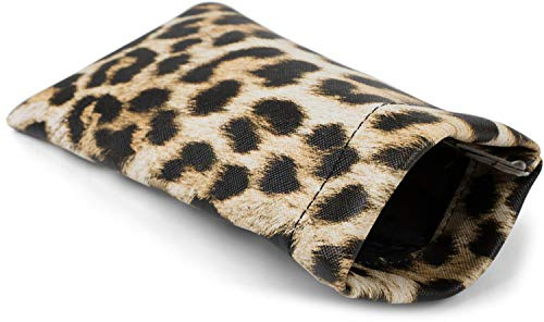 styleBREAKER Unisex Brillenetui Leoparden Muster Animal | Faltbares Softcase mit Schnappverschluss, inkl. 15x12 cm Mikrofaser-Putztuch, Innenseite mit schützender Textilauskleidung.